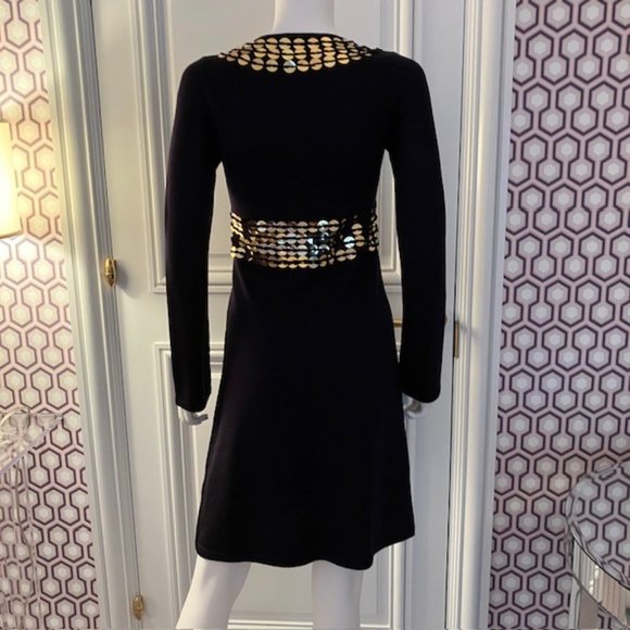 Tory Burch Dark Navy Blue Wool Dress with Gold Sequin Embellishment Size XS - Picture 4 of 5